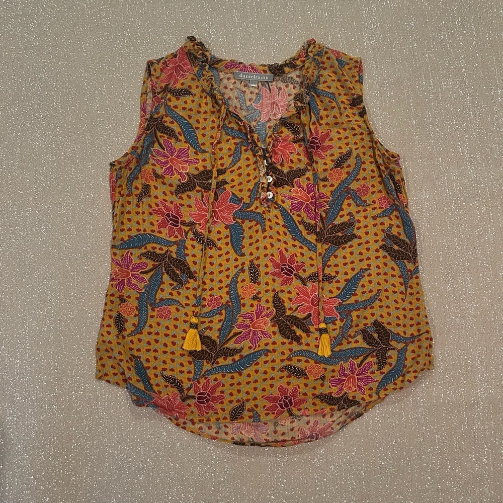Daniel Rainn yellow tropical floral sleeveless blouse, size S - Picture 7 of 11